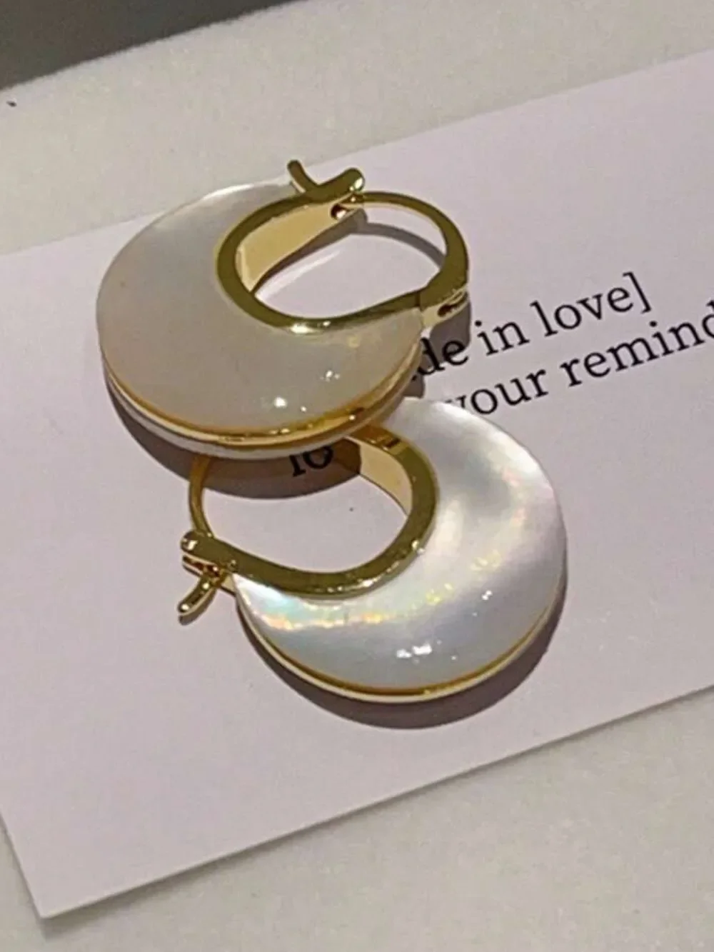 White Hoop Earrings with Gold Trim R746